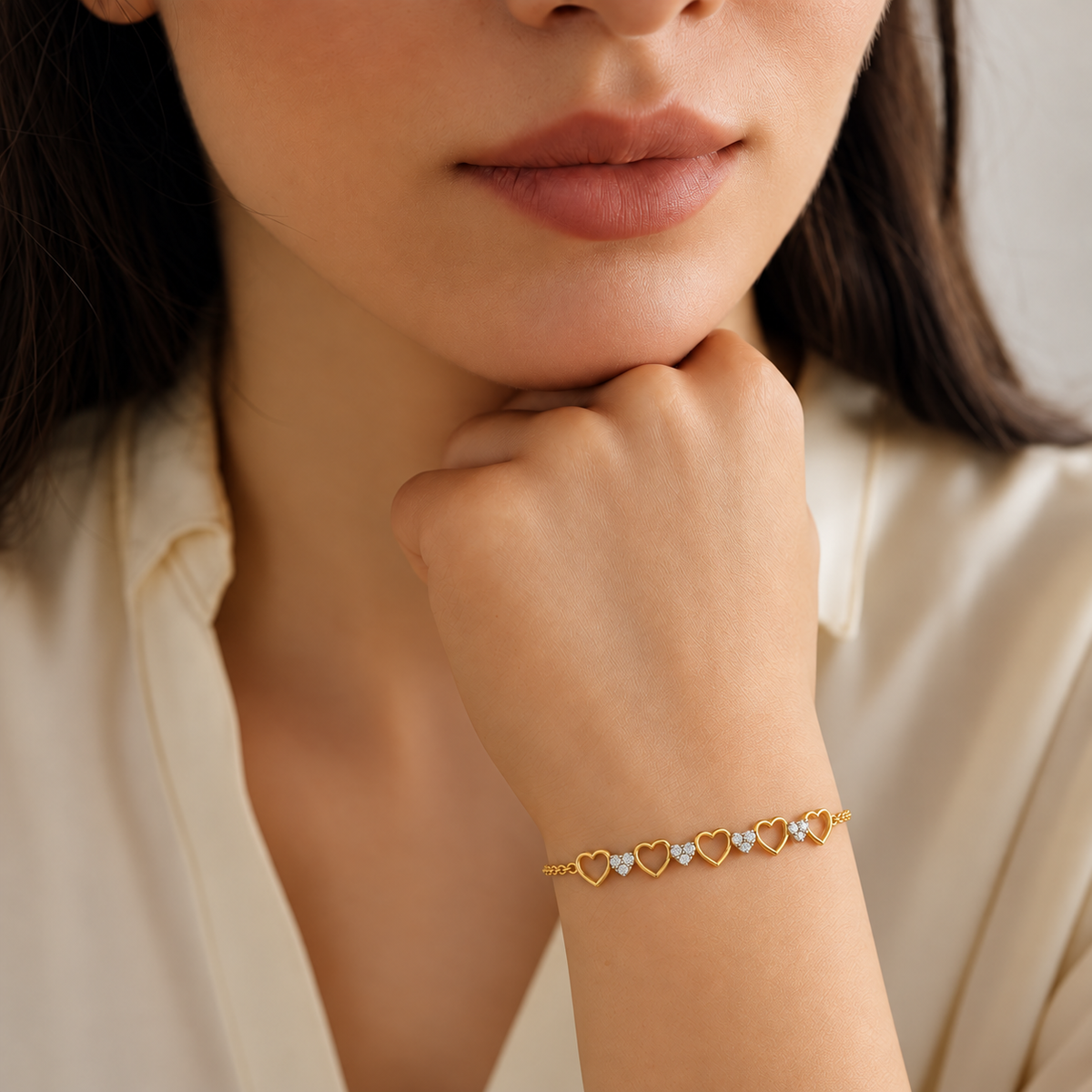 Open Heart Diamond Flower Bracelet - worn view 2