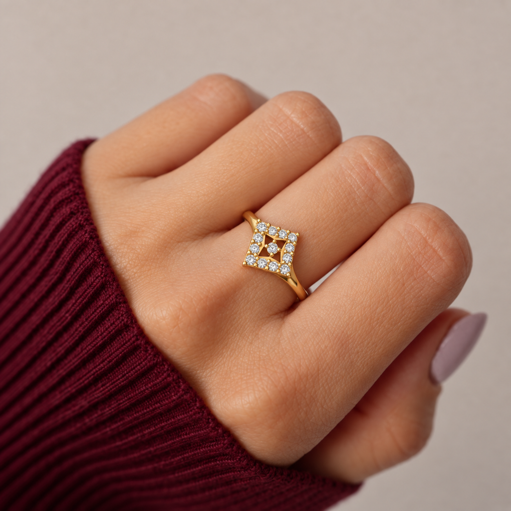 Kite Lattice Diamond Ring - worn view 1