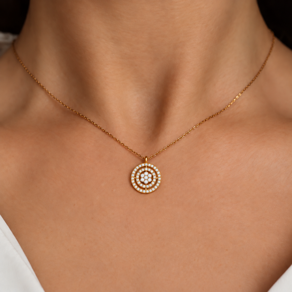 Concentric Orbit Diamond Pendant - worn view 2