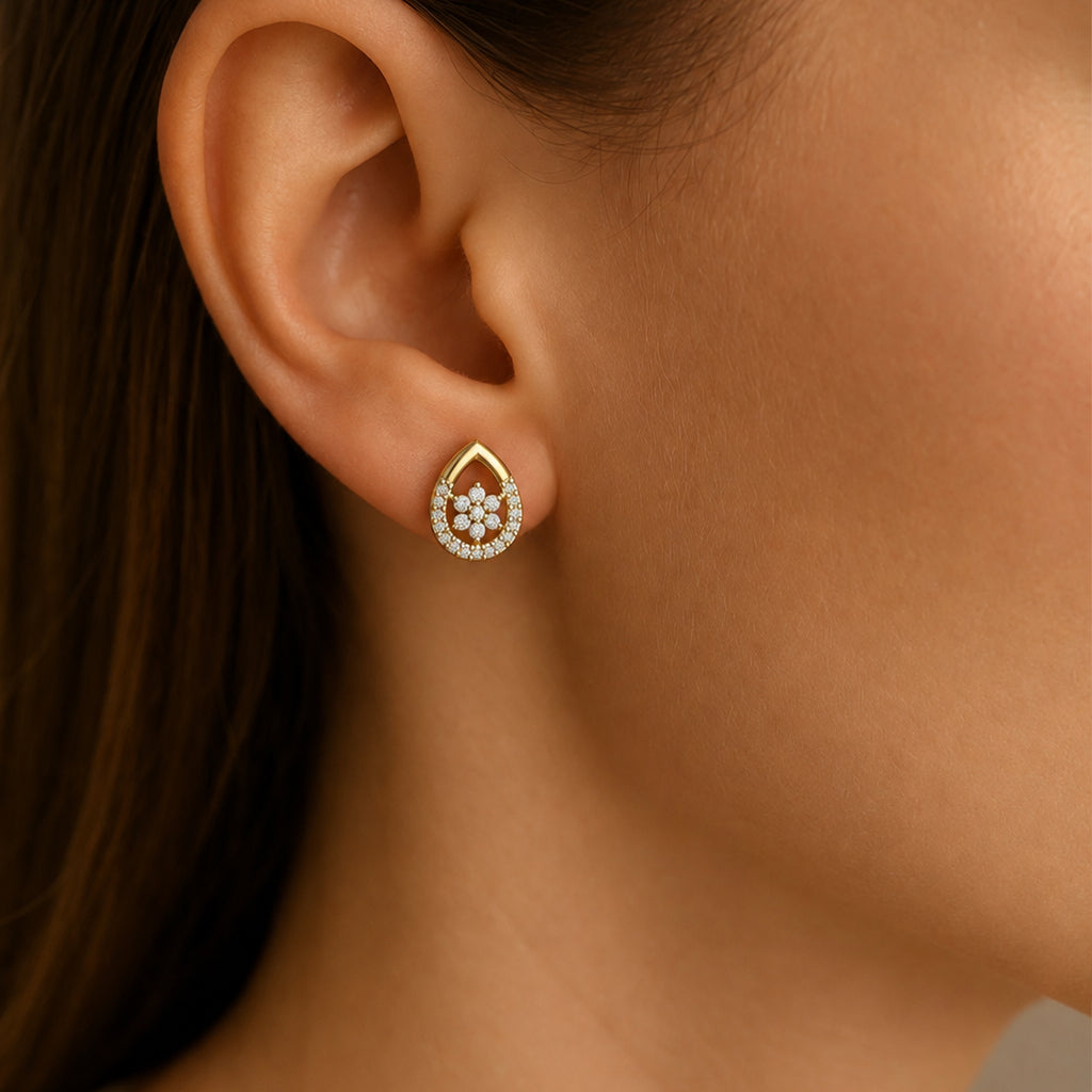 Teardrop Floral Cluster Diamond Stud Earrings