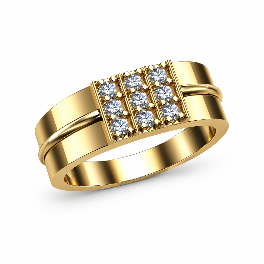 Triple-Rail Nine-Stone Diamond Band - angled product view
