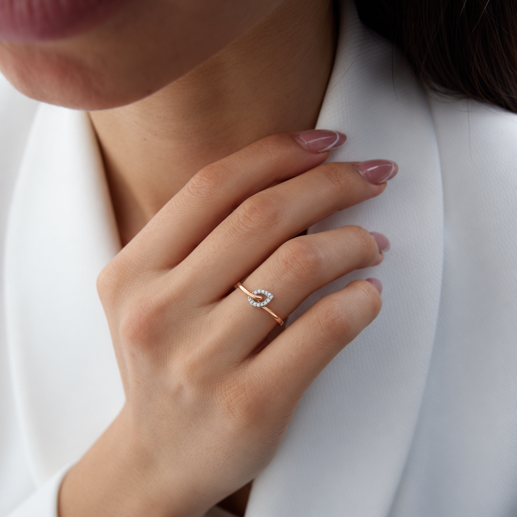 Interlocking Leaf Diamond Rose Gold Ring - worn view 2