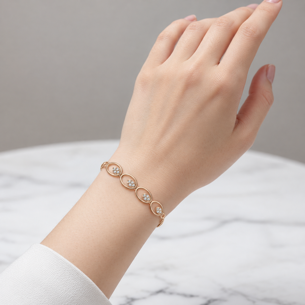 Oval Bloom Diamond Station Bracelet - worn view 2