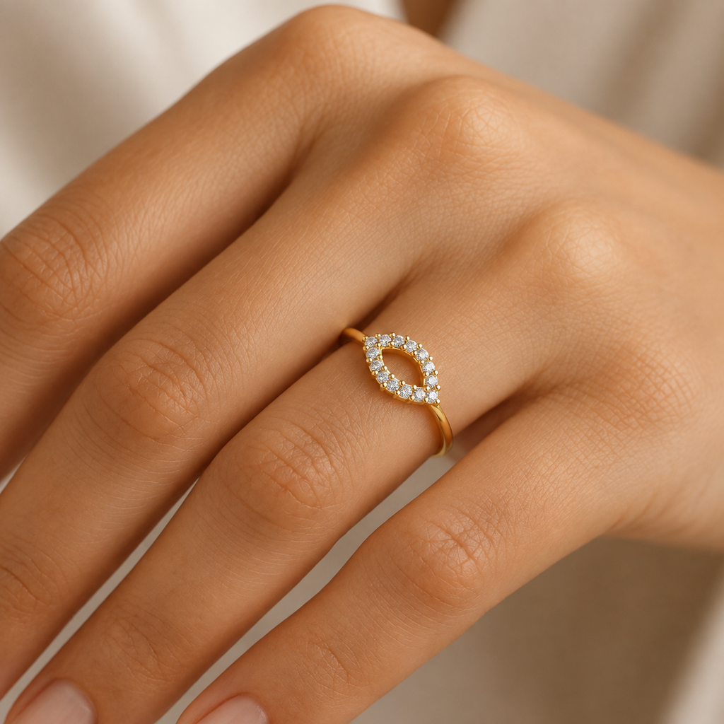 Marquise Halo Diamond Ring - worn view 2