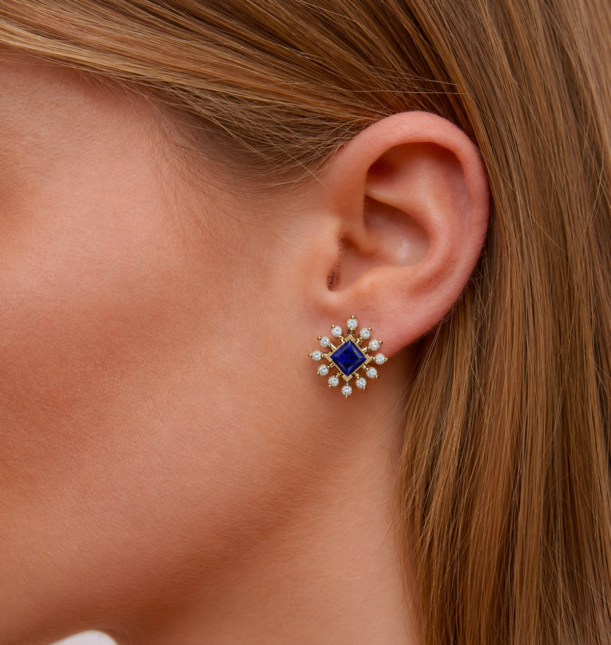 Sapphire Starburst Diamond Stud Earrings