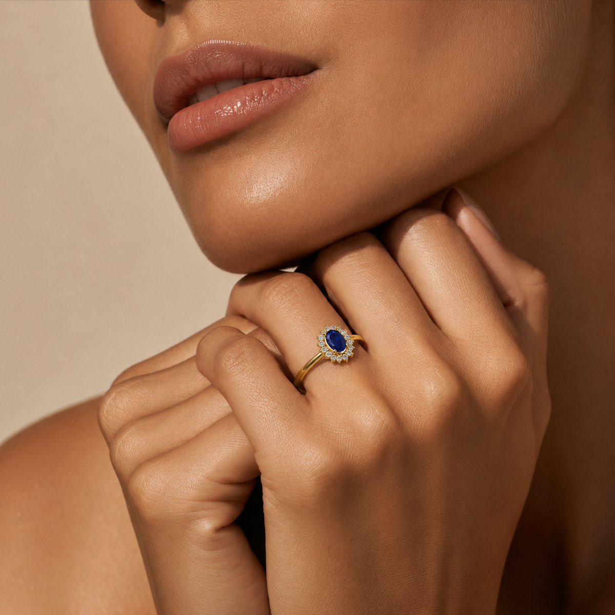 Royal Blue Oval Halo Ring - view 3