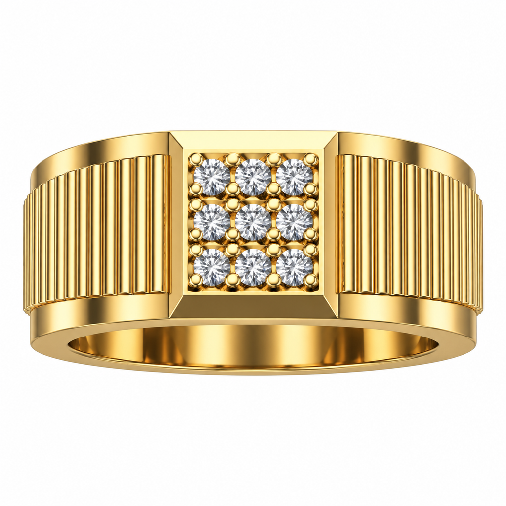 Ribbed Nine-Stone Diamond Signet Ring - product view