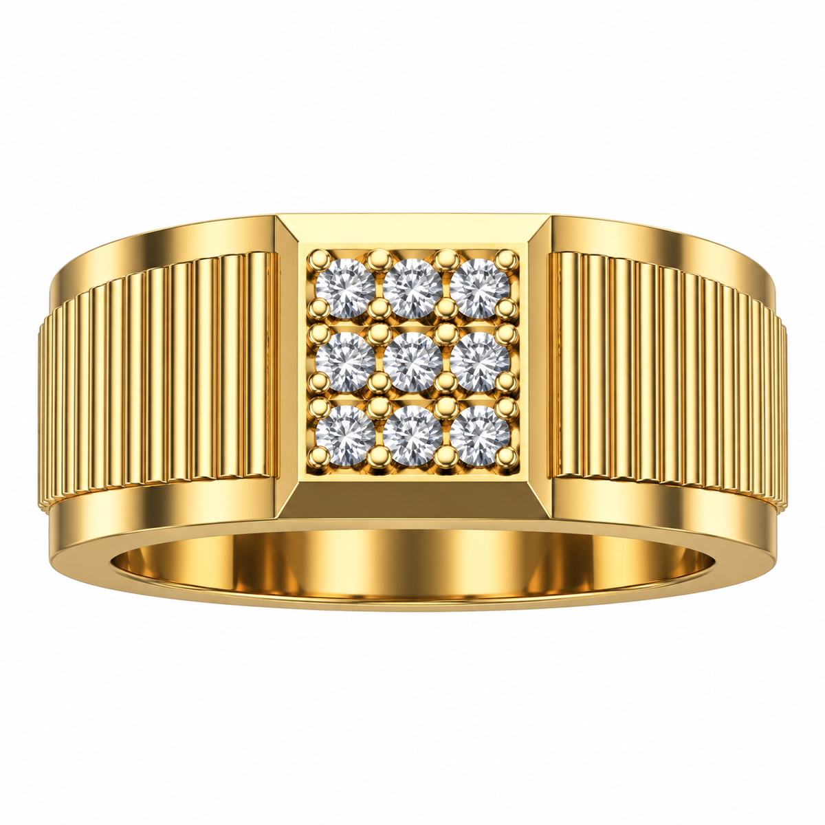 Ribbed Nine-Stone Diamond Signet Ring - product view