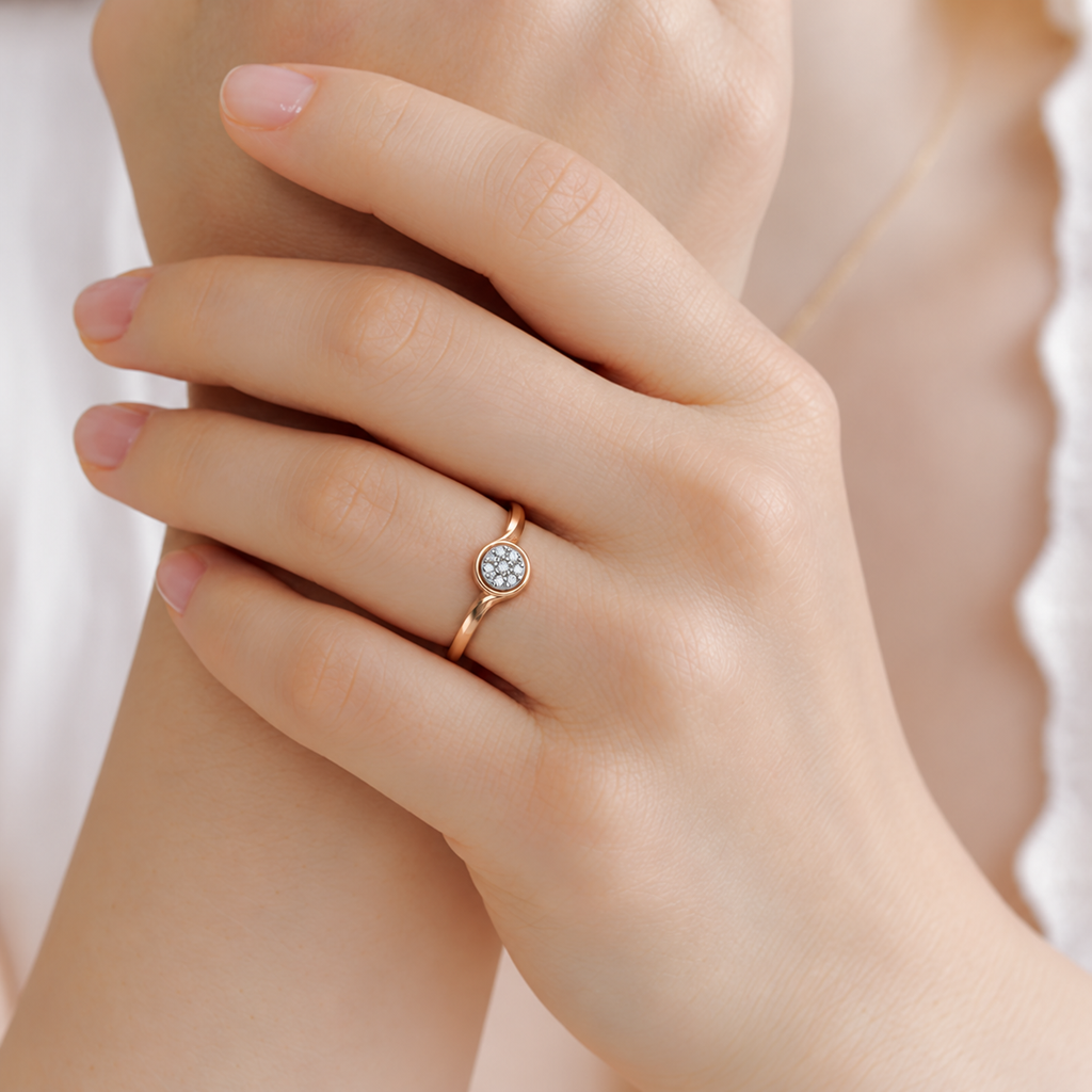 Round Cluster Twist Rose Gold Ring - worn view 2
