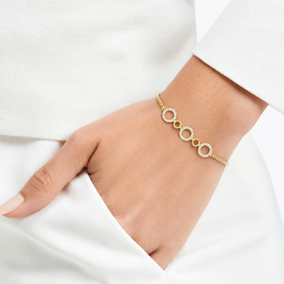 Triple Circle Pave Diamond Bracelet - worn view 2