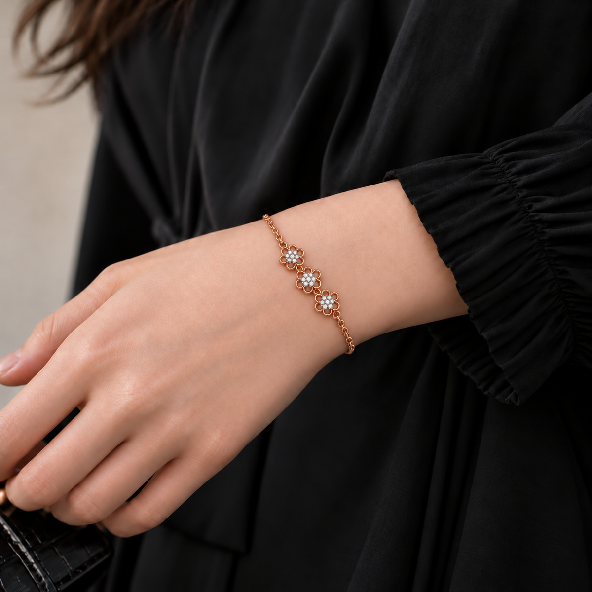 Seven Floral Diamond Link Bracelet - worn view 2