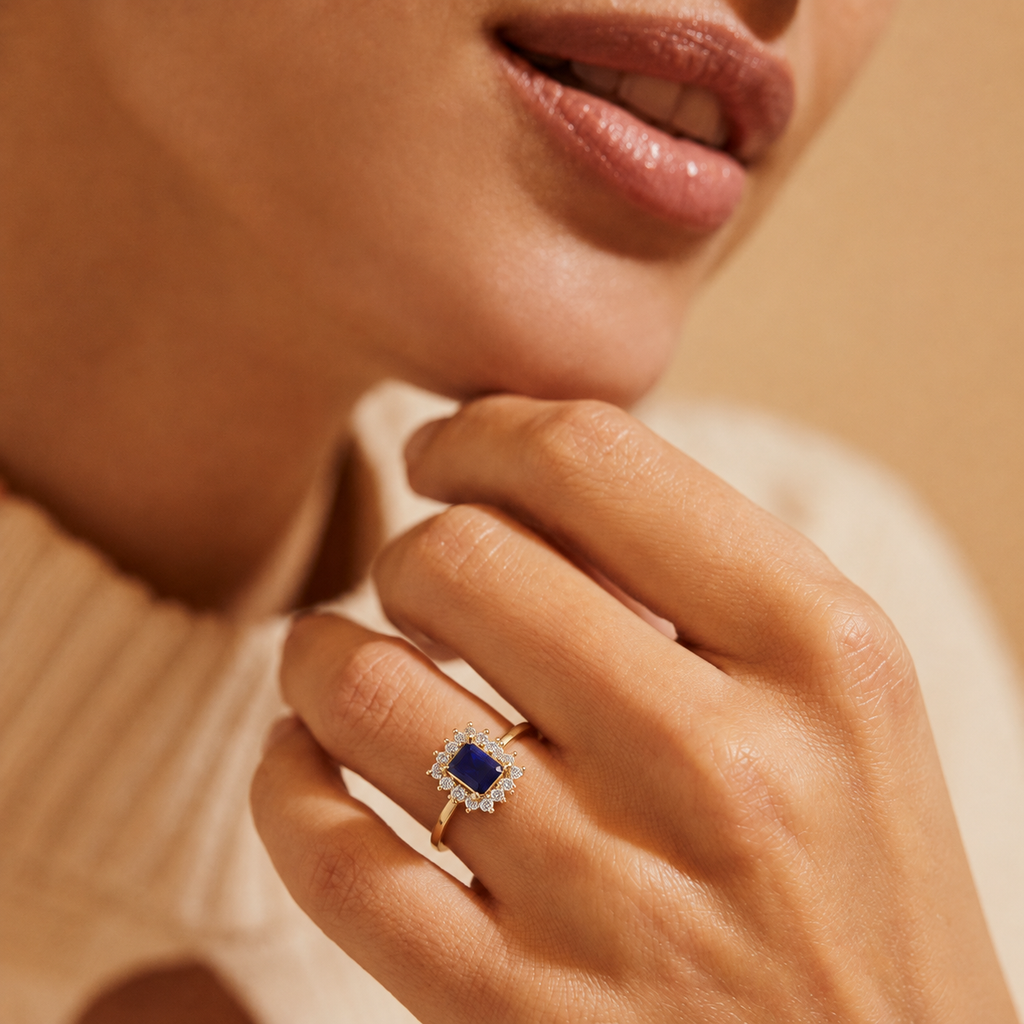 Midnight Emerald-Cut Halo Ring - view 3