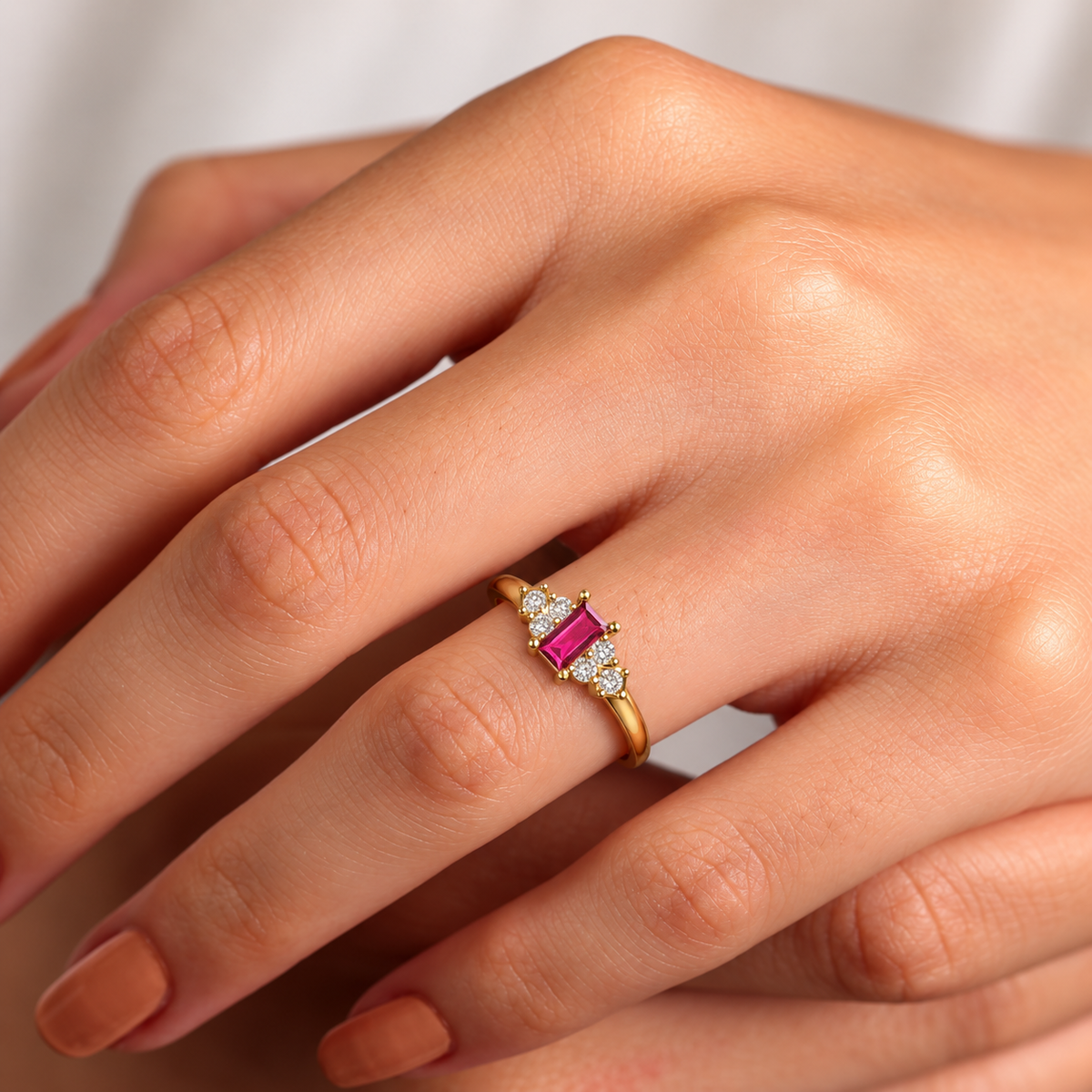 Blush Baguette Stone Ring - worn view 2