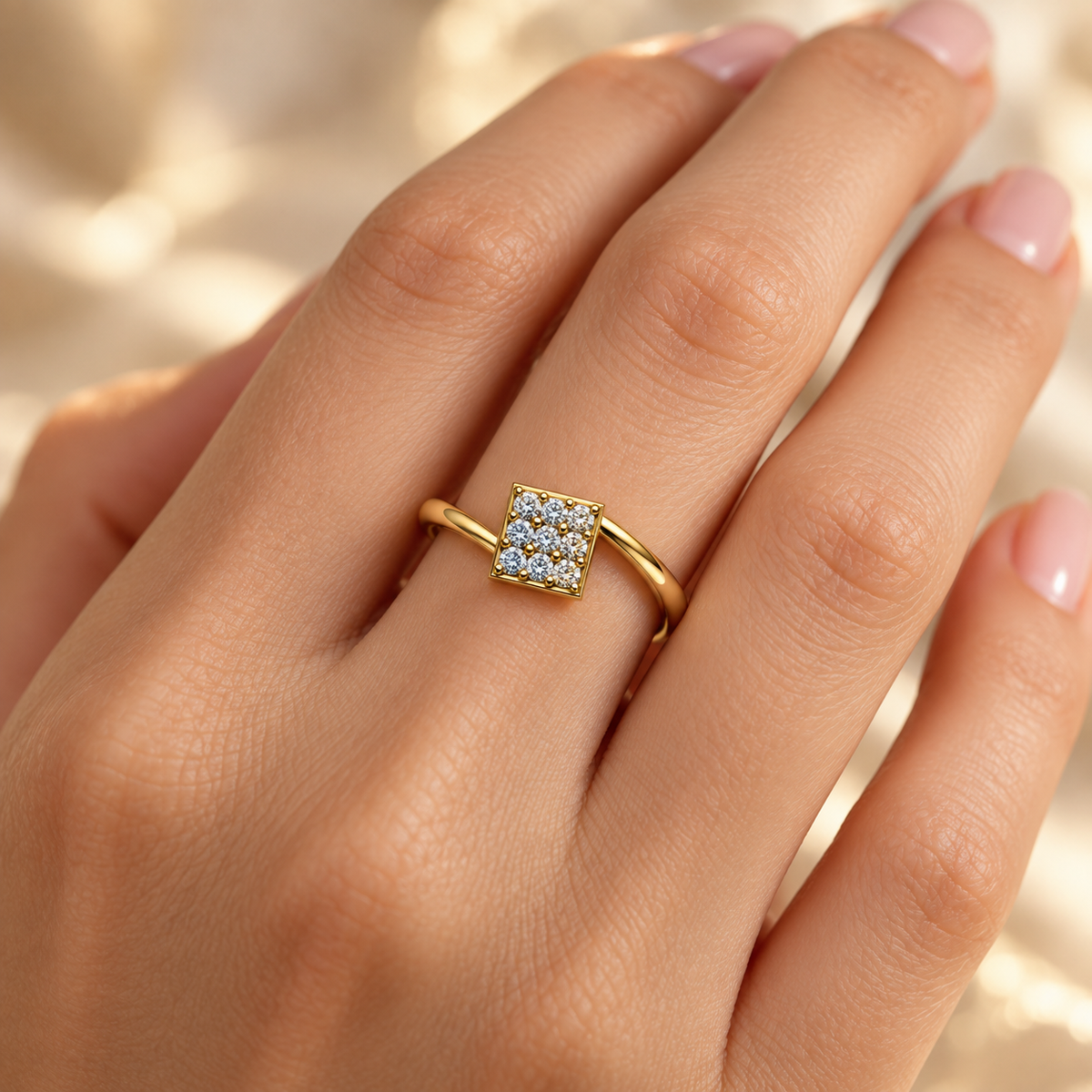 Square Pave Diamond Ring - worn view 1