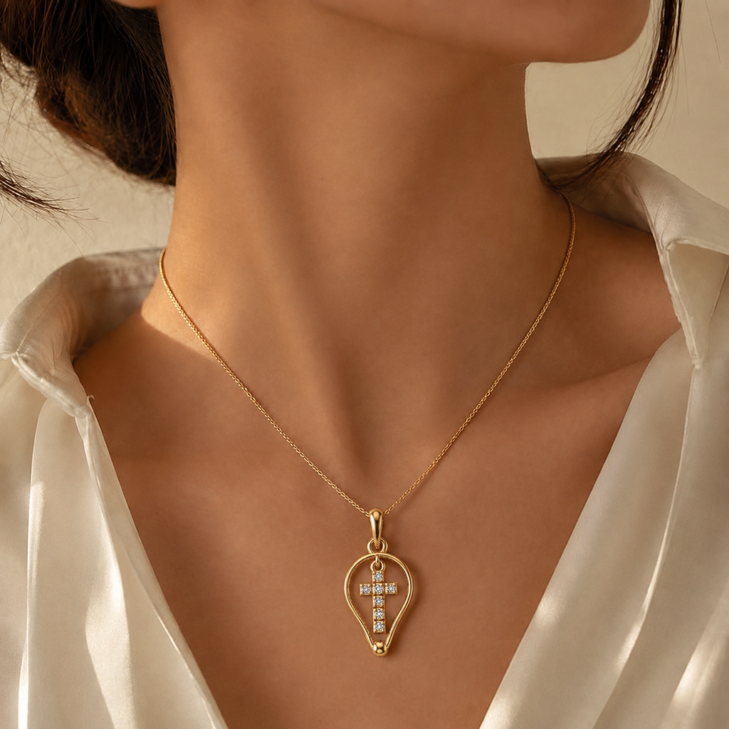 Grace Halo Diamond Cross Pendant - view 3