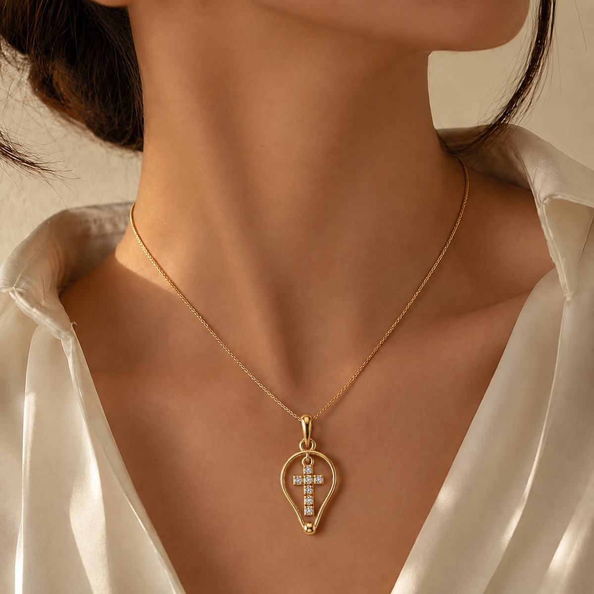 Grace Halo Diamond Cross Pendant - view 3