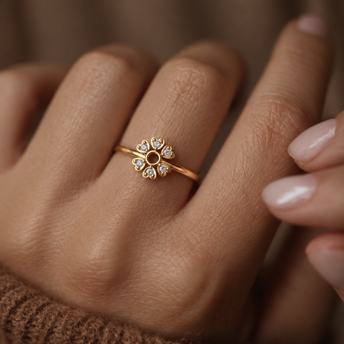 Open Daisy Diamond Ring - worn view 2