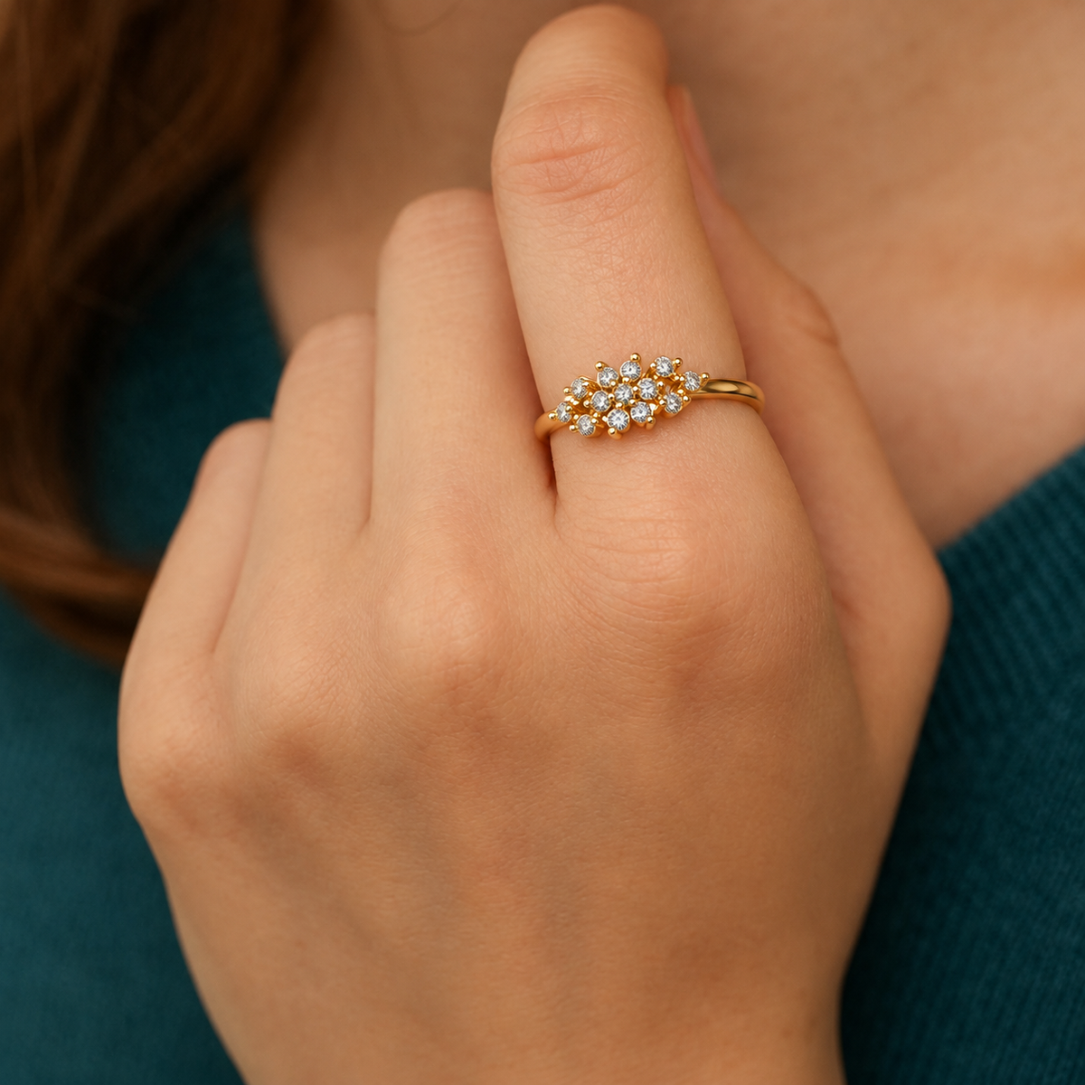 Floral Cluster Diamond Ring - worn view 2