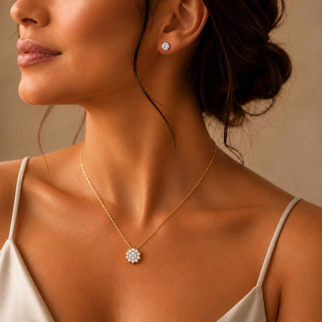 Multi-Round Cluster Diamond Pendant - worn view 2