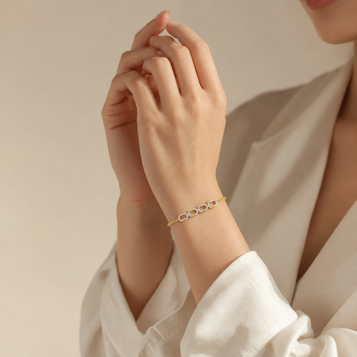 Geometric Two-Tone Diamond Link Bracelet - worn view 2