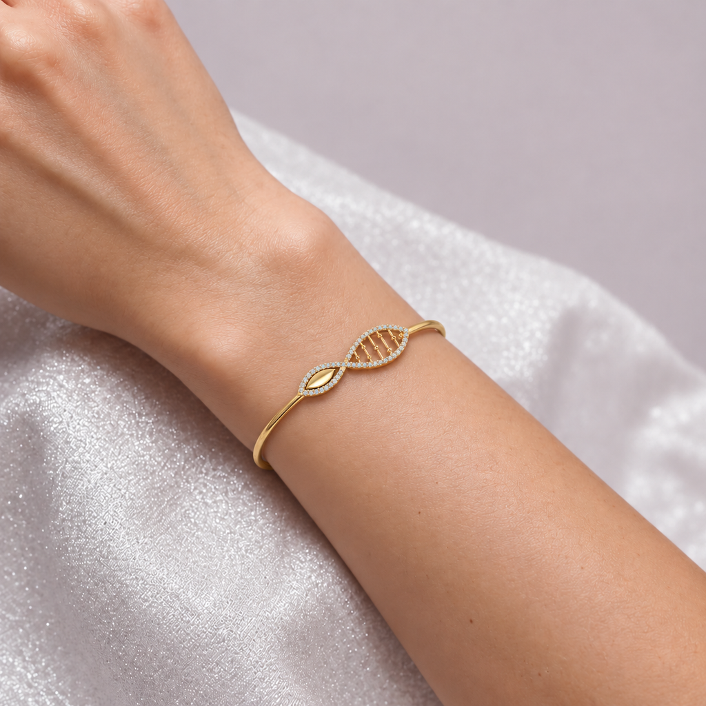 Marquise Lattice Diamond Gold Bangle - worn view 2