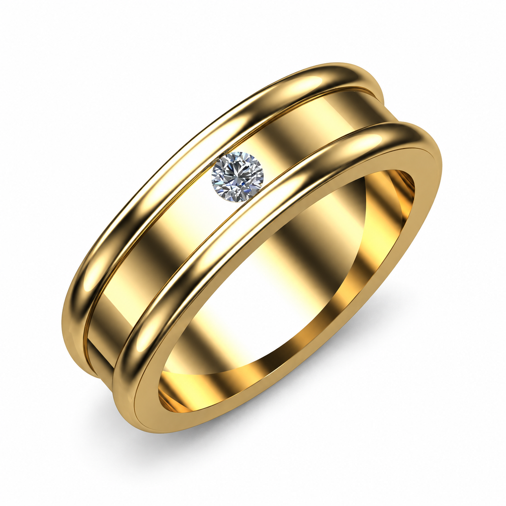 Single Diamond Triple-Rail Band - angled product view