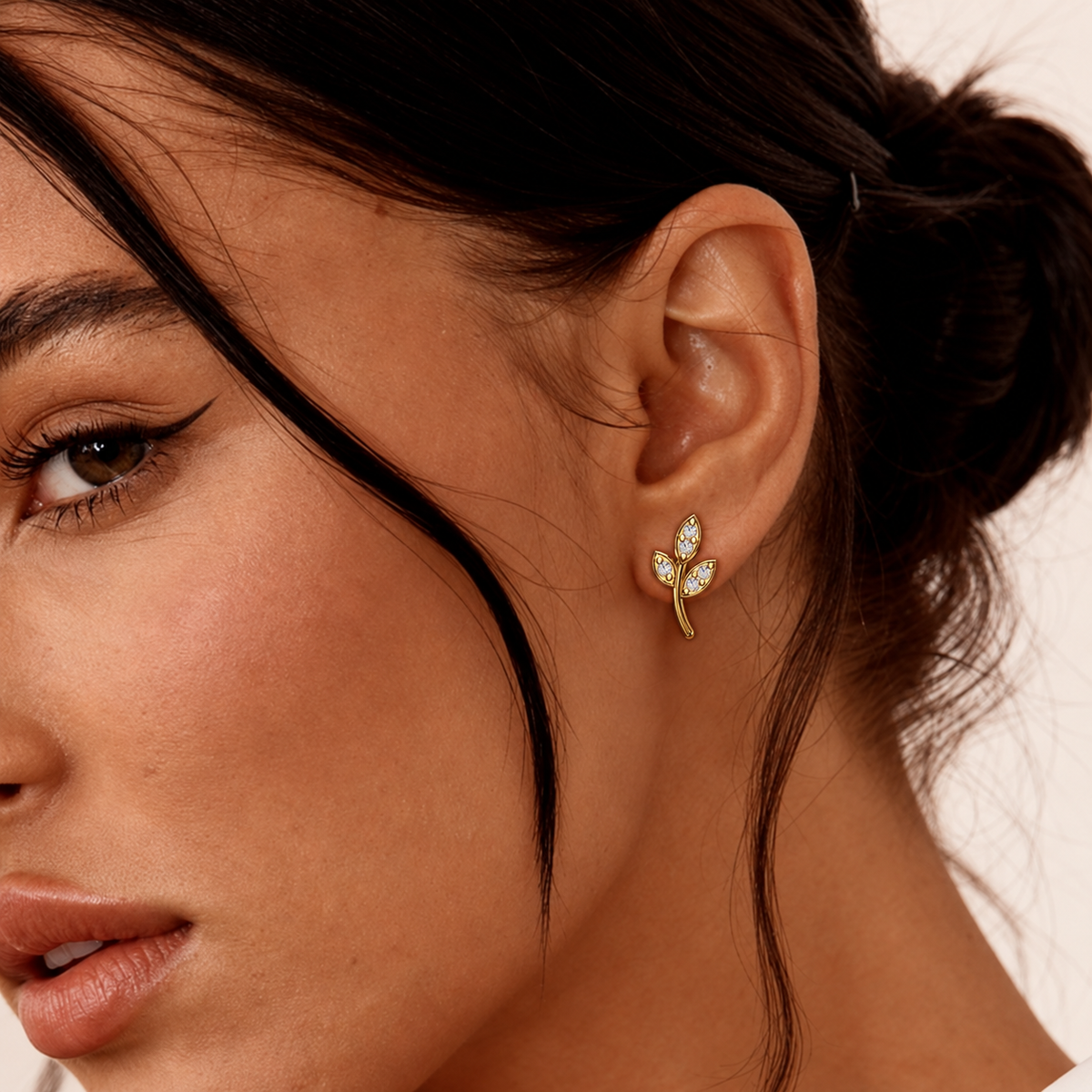 Diamond Leaf Sprig Stud Earrings