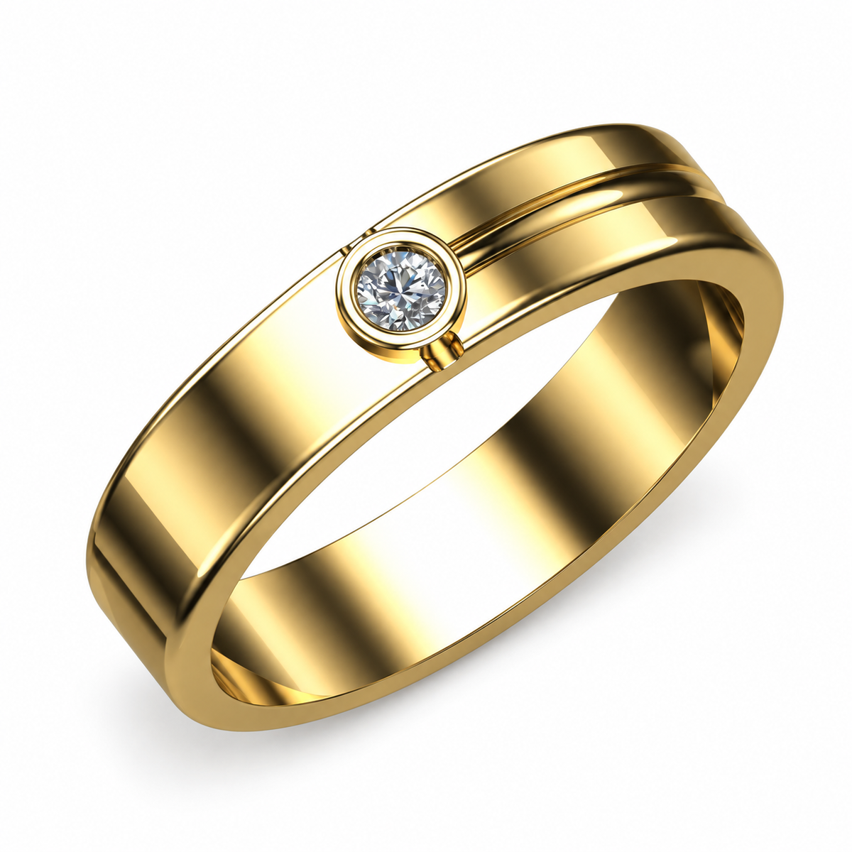 Bezel Solitaire Groove Band - angled product view