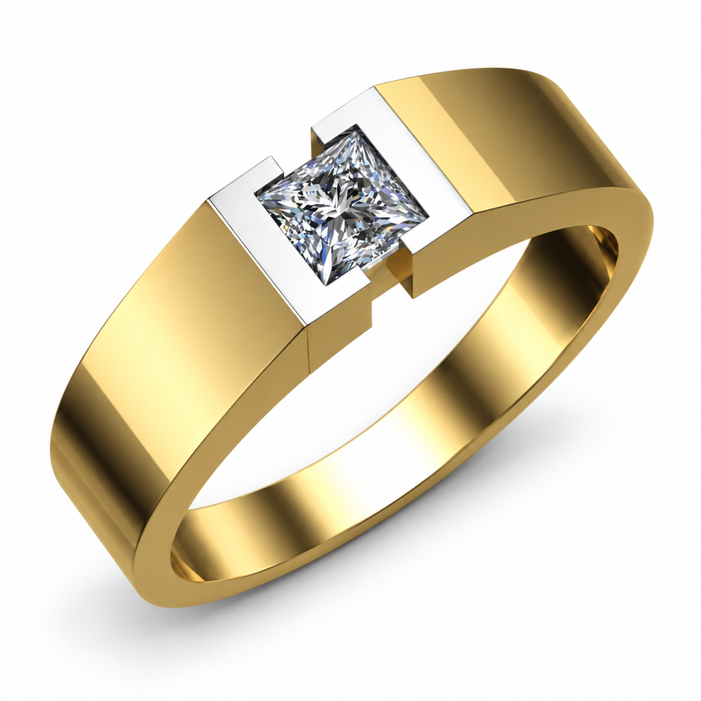 Two-Tone Princess-Cut Diamond Band - angled product view