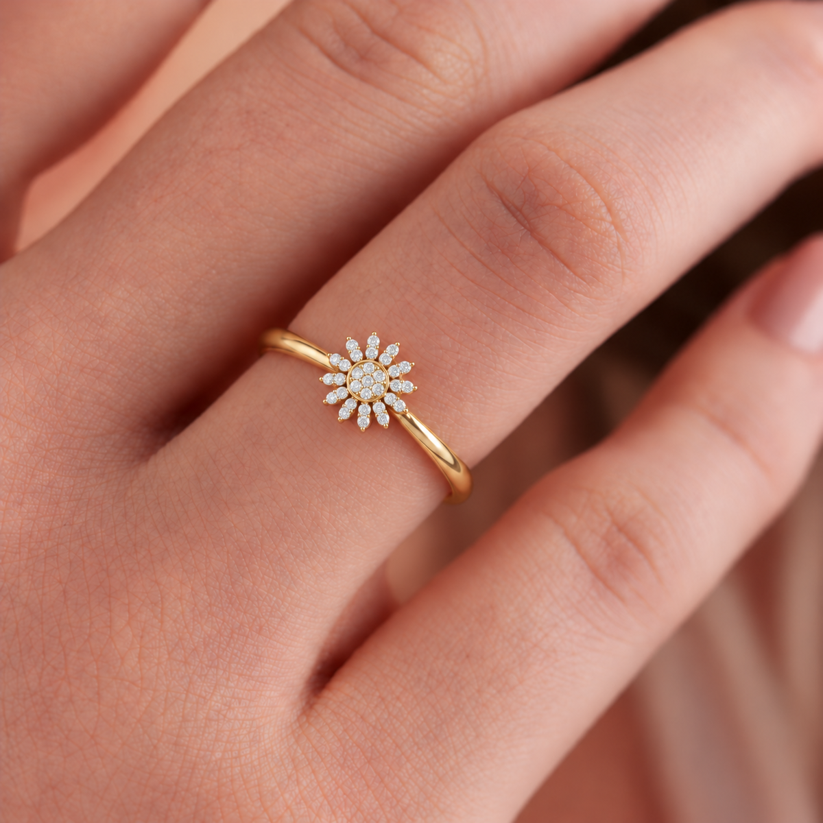 Sunflower Diamond Gold Ring - worn view 2