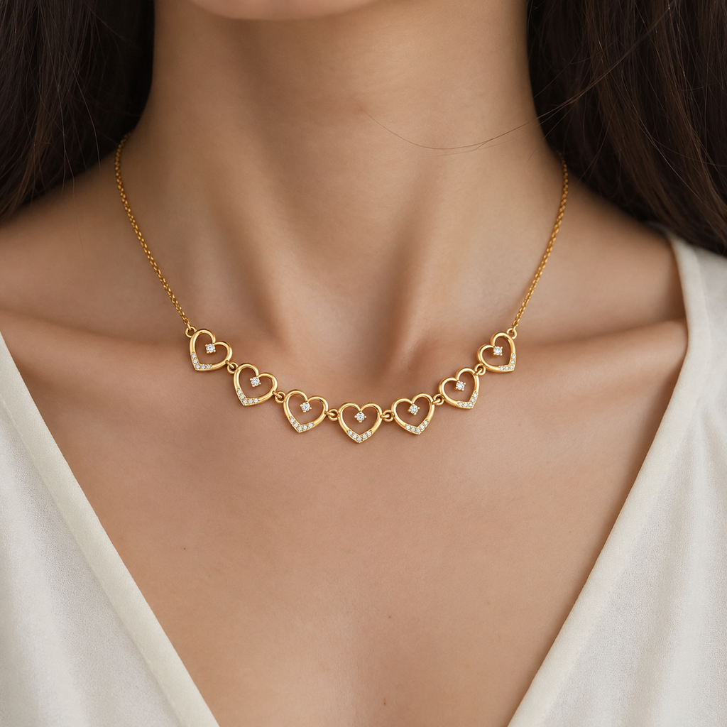 Open Heart Diamond Station Necklace - worn view 2