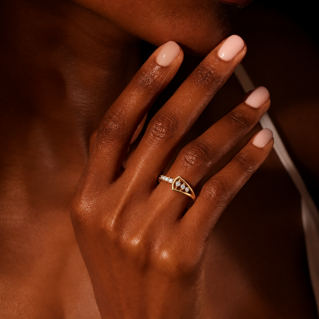Geometric Shield Diamond Ring - worn view 2
