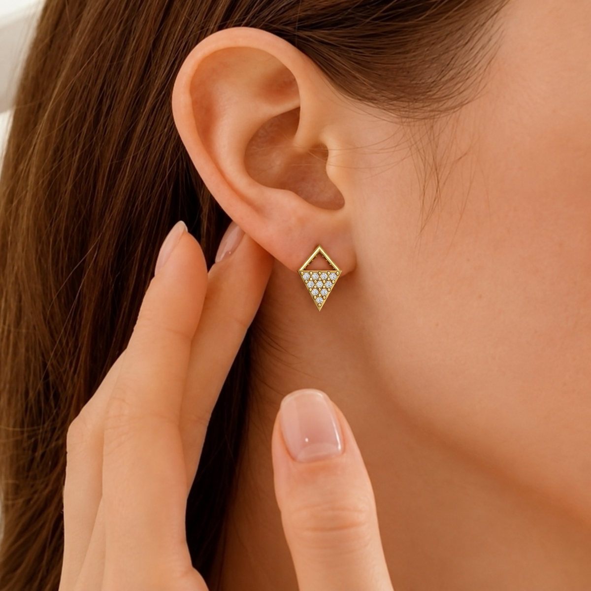 Geometric Triangle Pave Diamond Stud Earrings