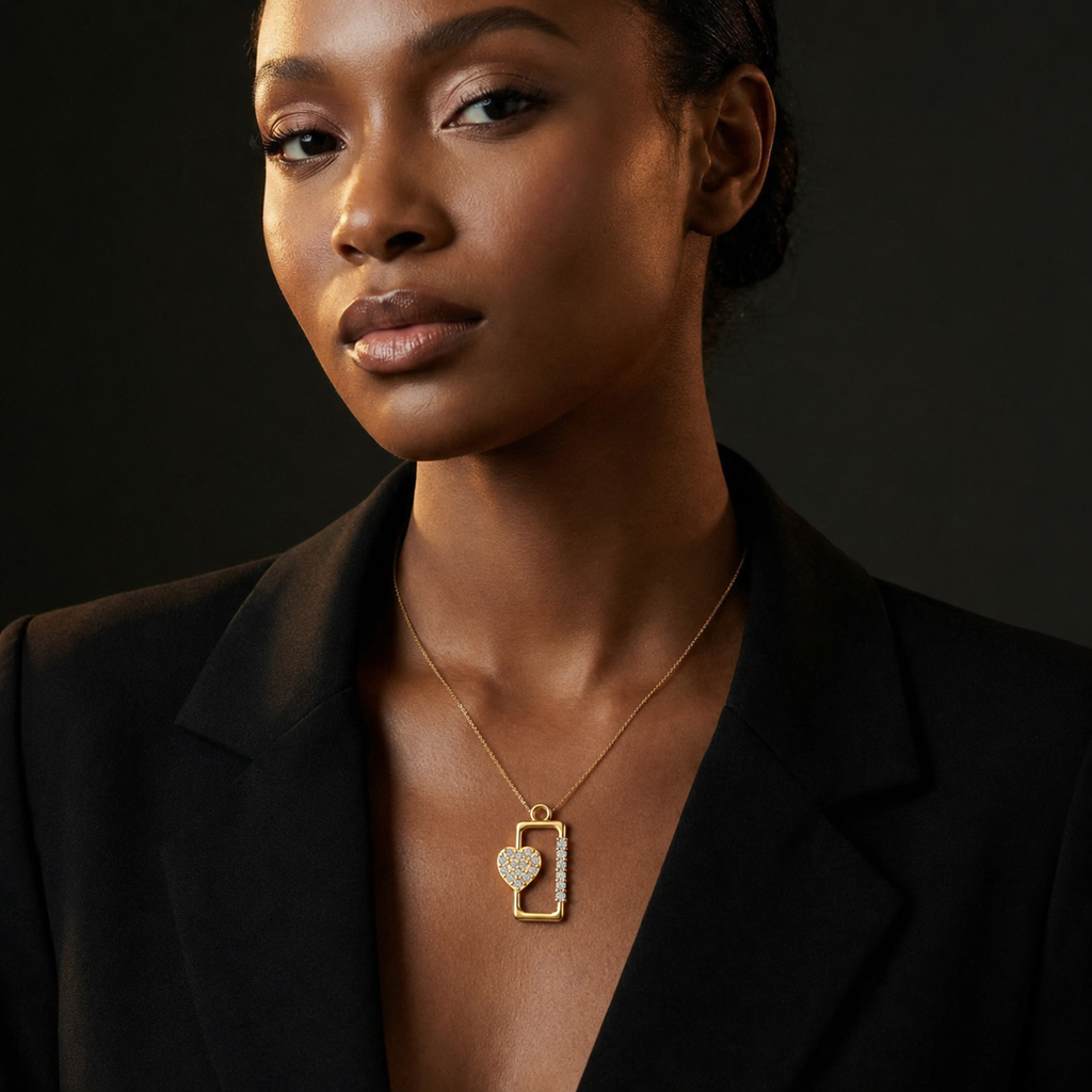Diamond Heart Lock Pendant - view 3