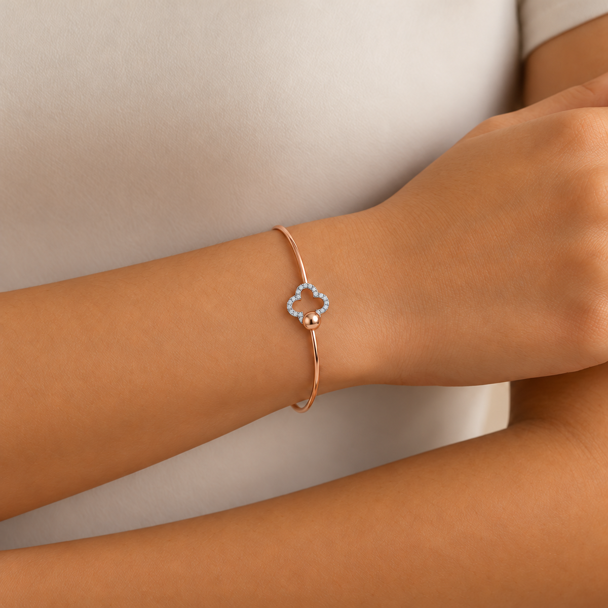 Rose Gold Clover Diamond Bangle - worn view 2