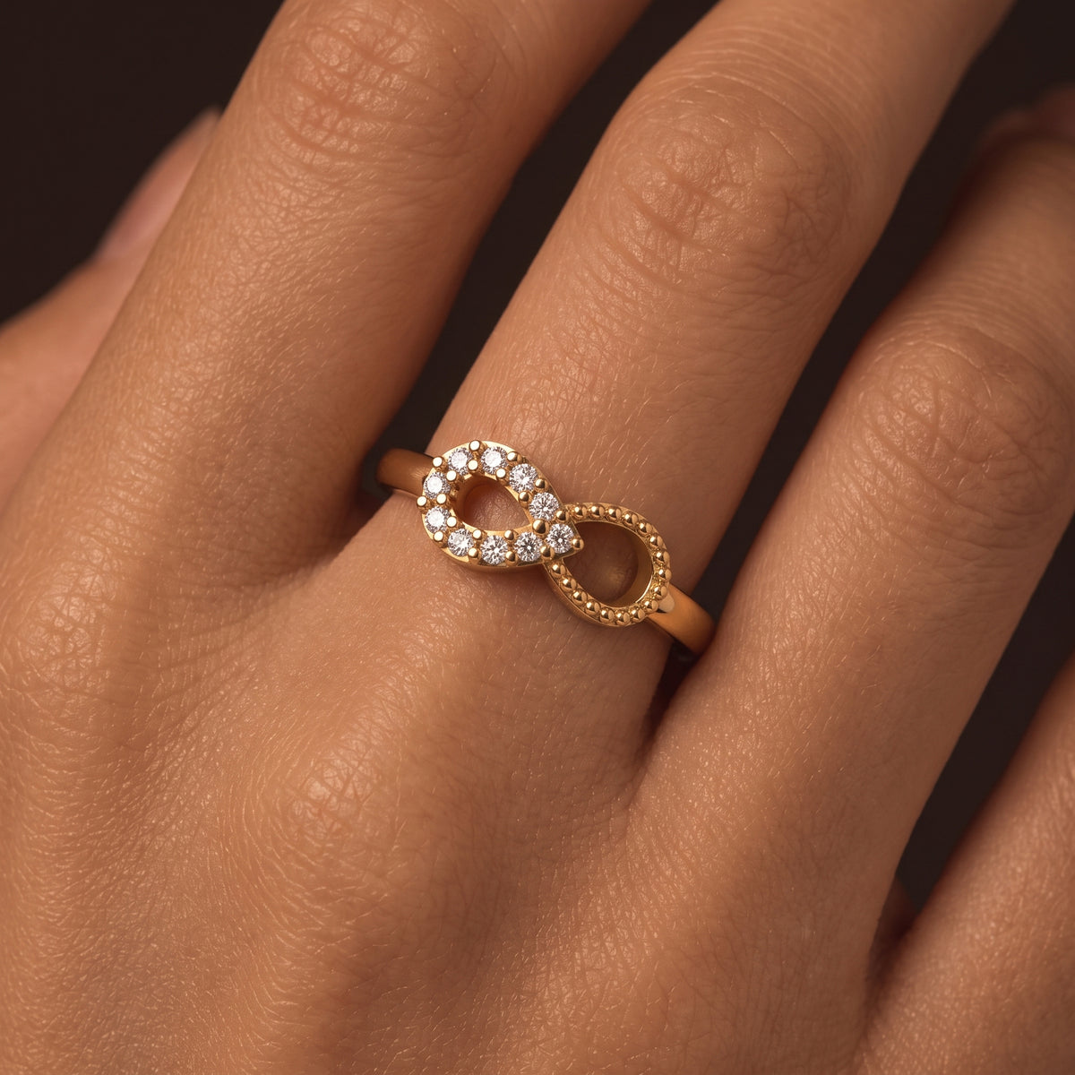 Diamond Infinity Milgrain Gold Ring - worn view 2