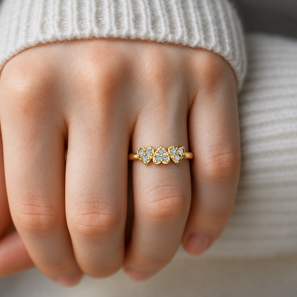 Three-Heart Diamond Ring - worn view 2