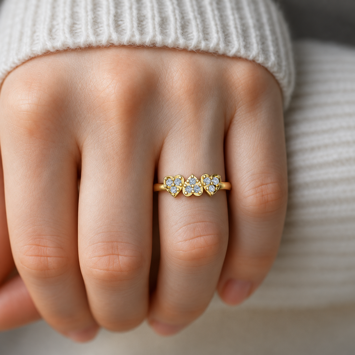 Three-Heart Diamond Ring - worn view 2