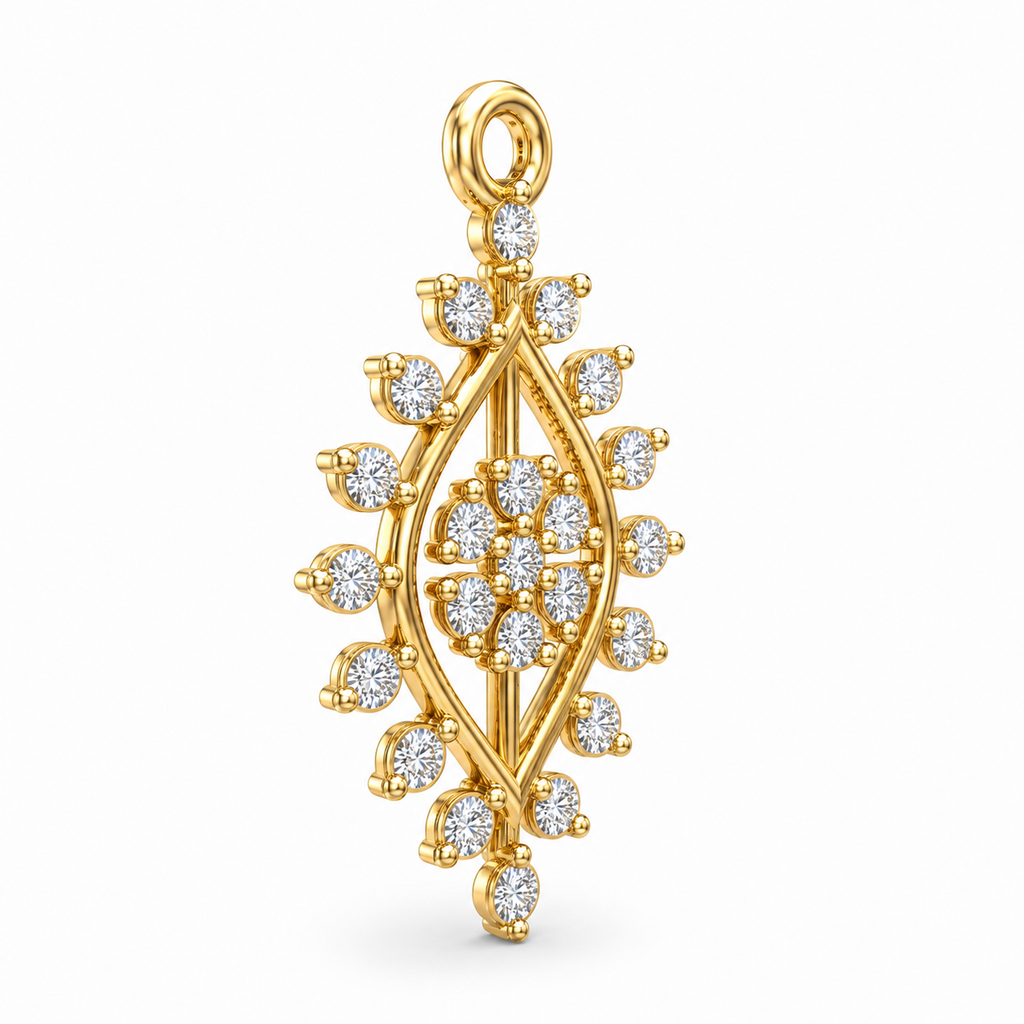 Marquise Sunburst Diamond Medallion Pendant - Angle 3