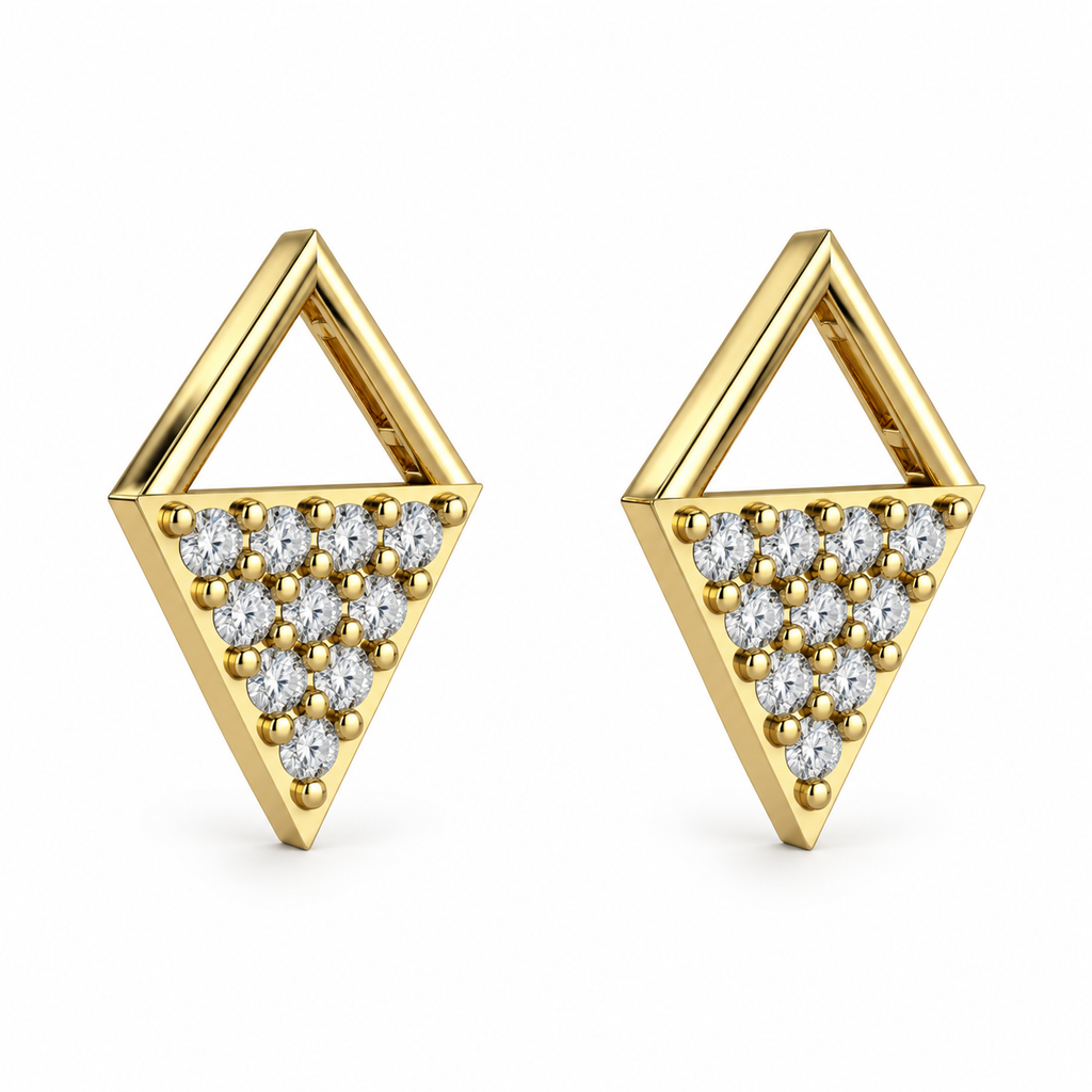 Geometric Triangle Pave Diamond Stud Earrings