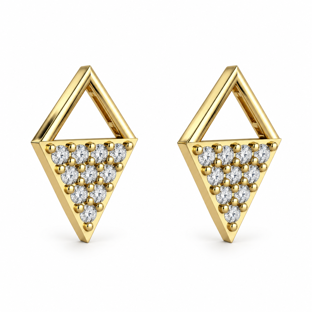 Geometric Triangle Pave Diamond Stud Earrings