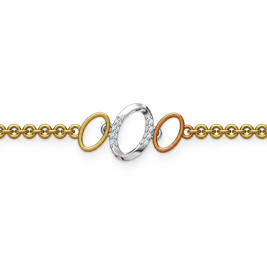 Tri-Tone Oval Link Diamond Bracelet - product view