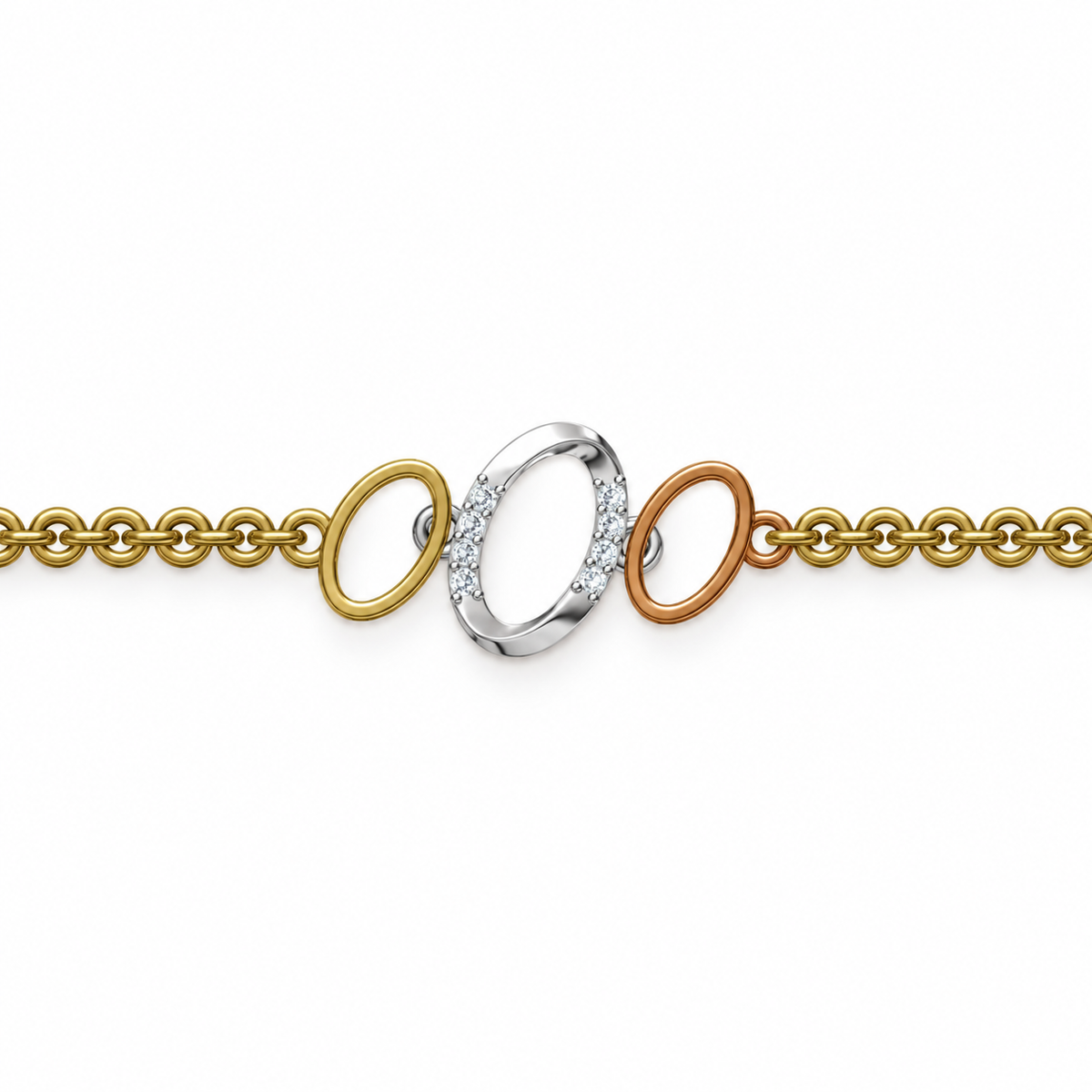 Tri-Tone Oval Link Diamond Bracelet - product view