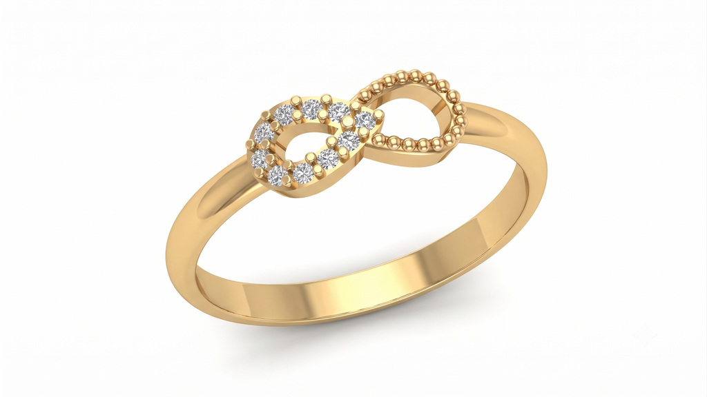 Diamond Infinity Milgrain Gold Ring - angled product view