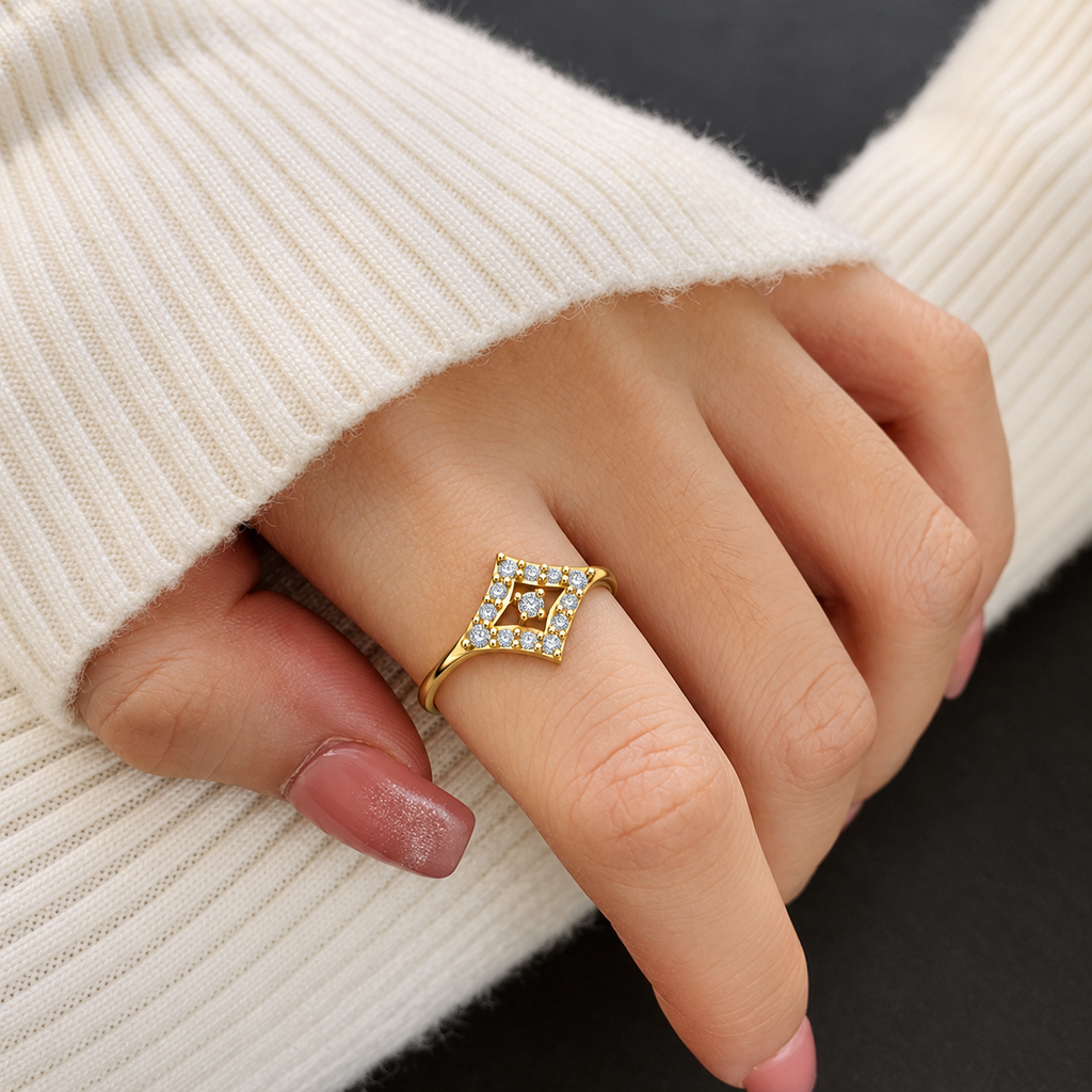 Kite Lattice Diamond Ring - worn view 2