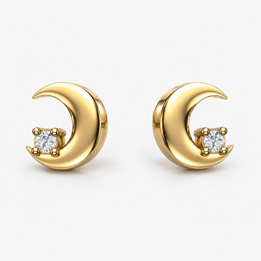 Crescent Moon Diamond Stud Earrings