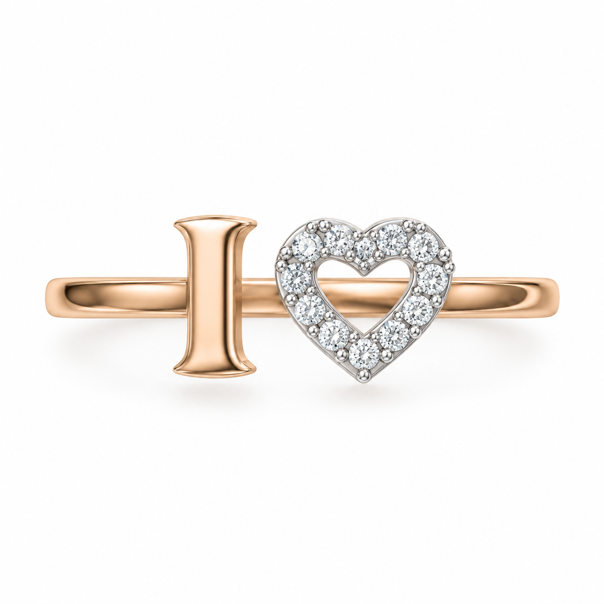 I Love Heart Diamond Rose Gold Ring - product view