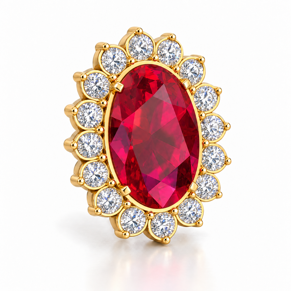 Crimson Oval Diamond Halo Pendant - product view