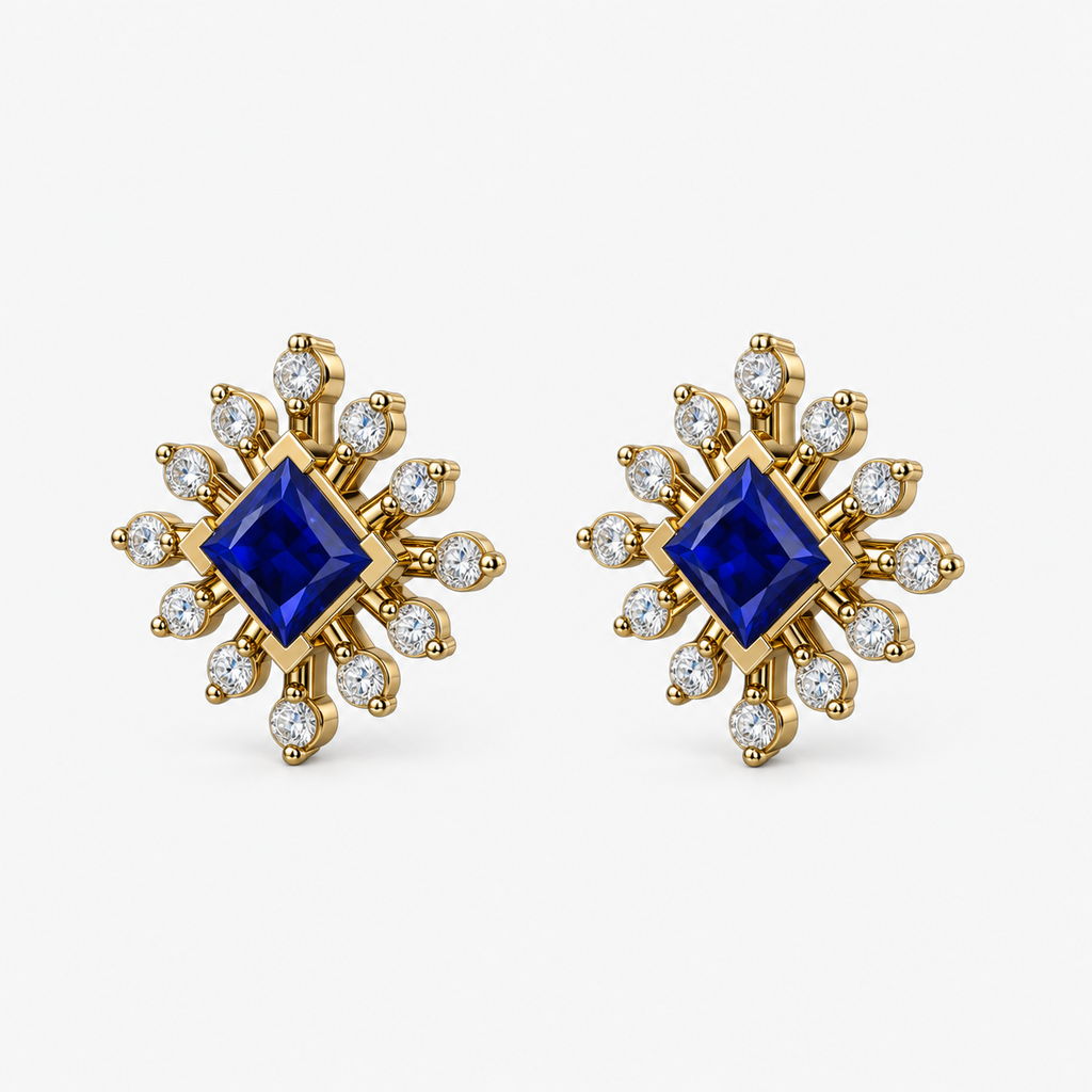 Sapphire Starburst Diamond Stud Earrings
