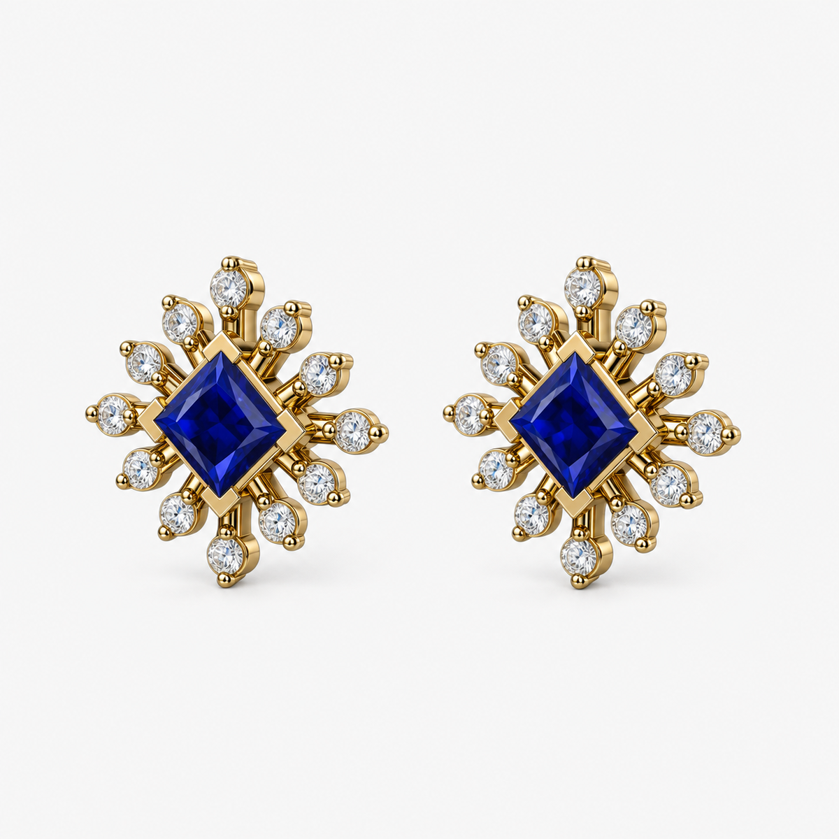 Sapphire Starburst Diamond Stud Earrings